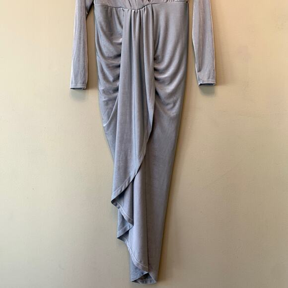 Bump Biddy Dress Maternity M Blue-Gray Drape Jersey Maxi V-Neck Long Sleeves New - Picture 4 of 11